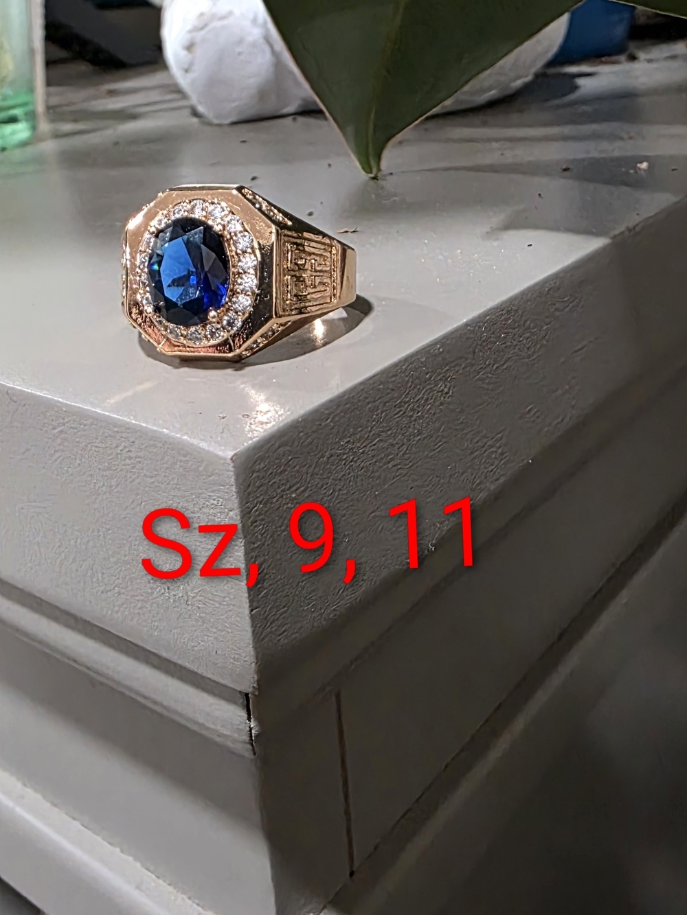 Men's 14 Gold-Plated Ring with Blue Center Stone